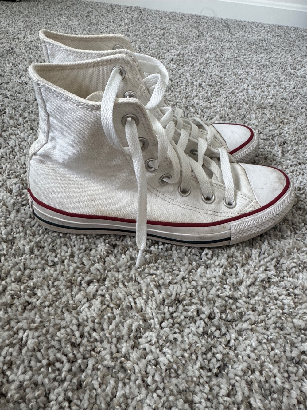 Converse White High-Top Sneakers with Red Stripe